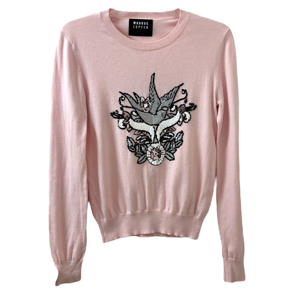Markus Lupfer Baby Pink Sequin Sweater 100% Cotton Knit Women’s Small